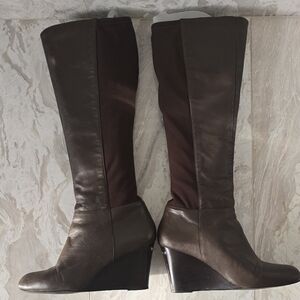 Women's Brown Wedge Knee-High Boots